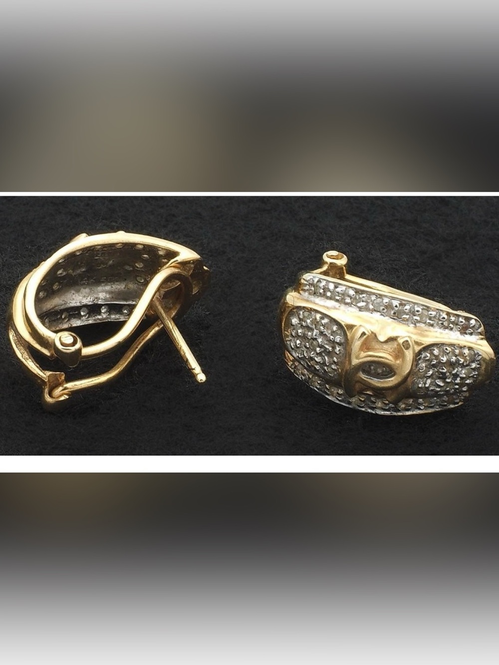 Vintage Earrings. 14 Karat White & Yellow Gold 18mm X 11mm - Picture 5 of 6